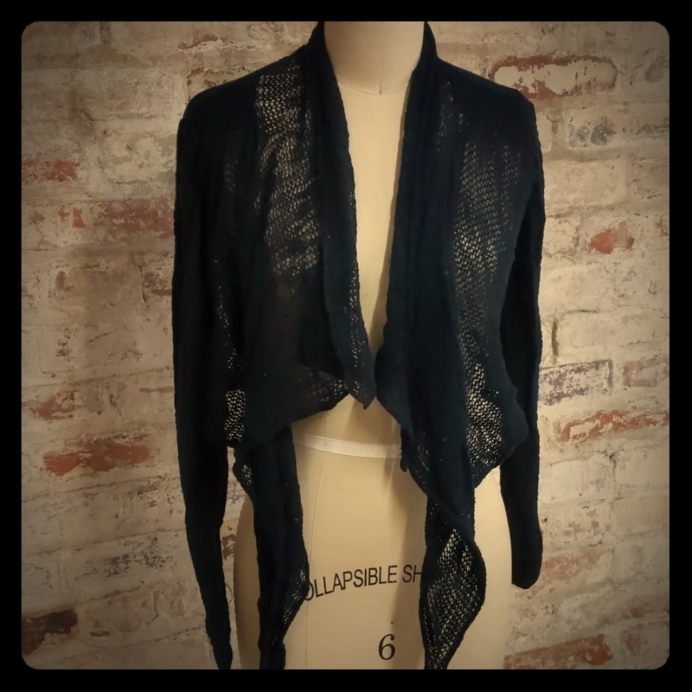 Black Converse Crop Waterfall Cardigan Sweater